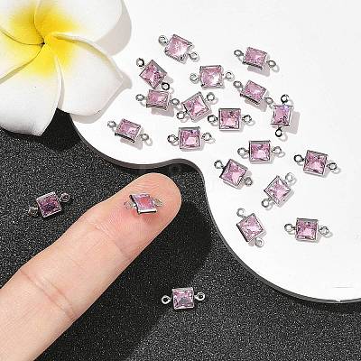 SHEGRACE Brass Pave Cubic Zirconia Square Connector Charms XGRQ2O264-440E-P-1