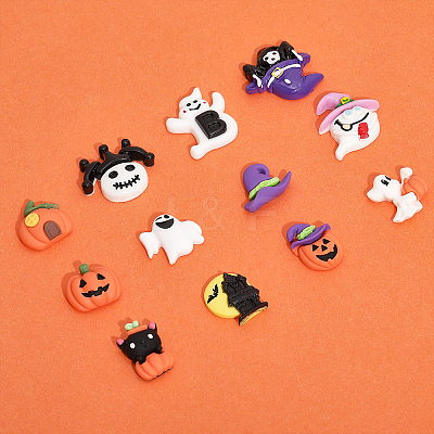 28Pcs 14 Styles Halloween Opaque Resin Cabochons RESI-CA0001-60-1