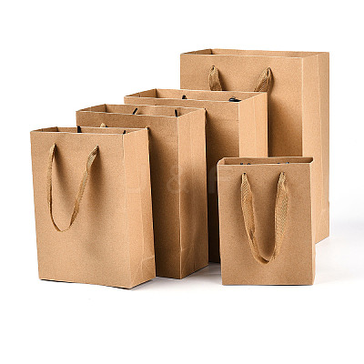 10Pcs 5 Sizes Kraft Paper Gift Shopping Bags Set AJEW-T013-11-1