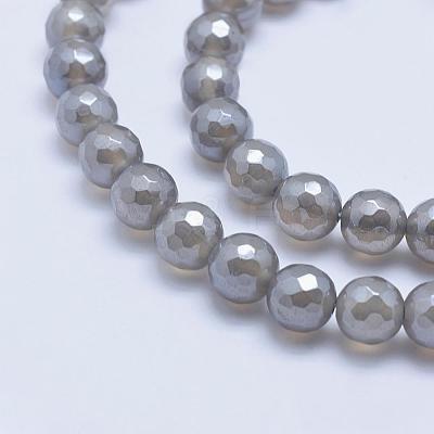 Electroplated Natural Grey Agate Beads Strands G-G724-6mm-1