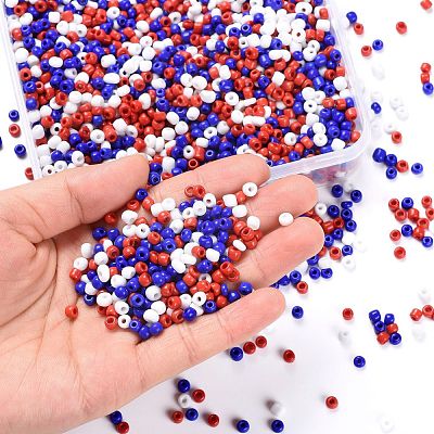 300G 6500pcs 3 Colors Independence Day Glass Seed Beads SEED-LS0001-01-1