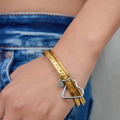 304 Stainless Steel Textured 3-Strand Bangle Sets with Heart Links QJ5292-1