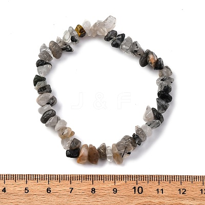Natural Tourmalinated Quartz/Black Rutilated Quartz Stretch Bracelets X-BJEW-JB03681-01-1