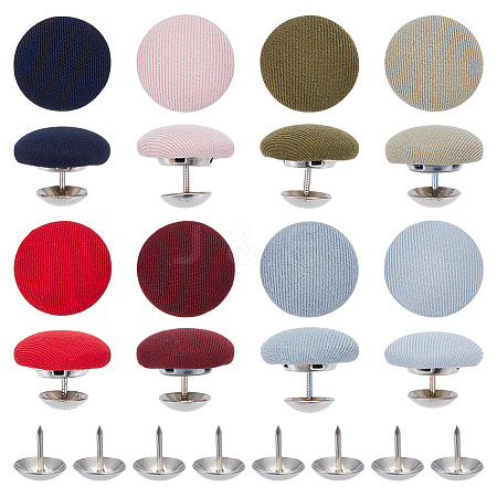 32 Sets 8 Colors Polyester Covered Iron Buttons BUTT-BC0001-12B-1