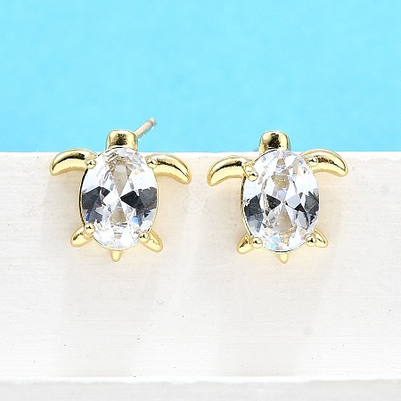 Brass Micro Pave Clear Cubic Zirconia Stud Earrings EJEW-H157-03G-01-1