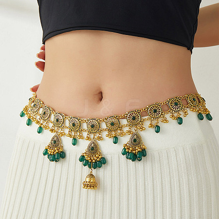 Bohemian Alloy Rhinestone & Glass Teardrop Tassel Waist Belly Chains for Women FS-WG246E4-03-1