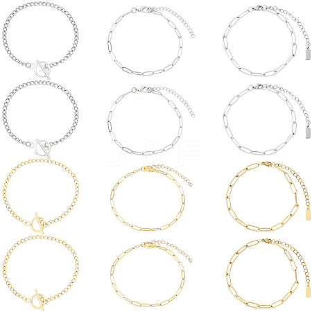 12Pcs 6 Styles 304 Stainless Steel Chains Bracelets for Men Women BJEW-SC0001-64-1