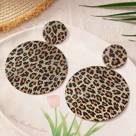 Leopard Print Alloy Dangle Stud Earrings EJEW-K304-01C-G-1