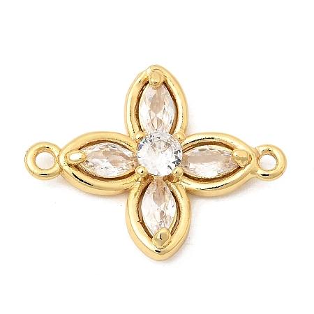Brass Pave Cubic Zirconia 4-Petal Flower Connector Charms KK-A296-46B-G-1