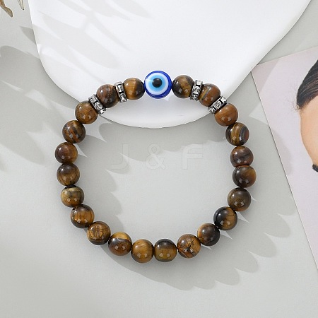 Natural Tiger Eye Beads Stretch Bracelets for Women Men JL6065-4-1