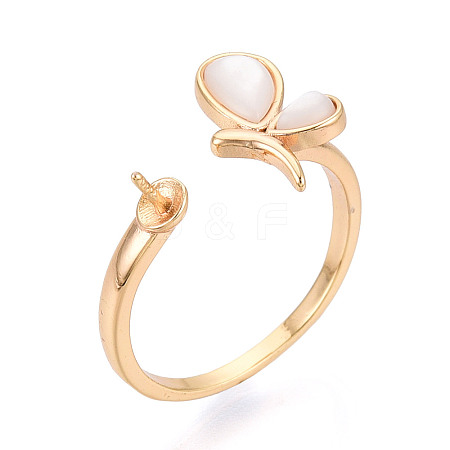 Butterfly Brass Shell Cuff Ring Settings KK-T076-43G-1