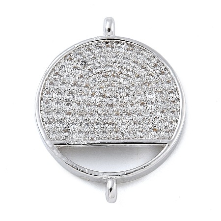 Rack Plating Brass Micro Pave Clear Cubic Zirconia Flat Round Connector Charms KK-A234-074P-1