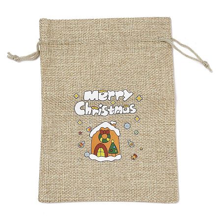 Christmas Printed Burlap Packing Pouches Drawstring Bags ABAG-Q053-02B-11-1