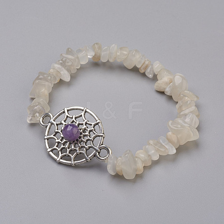 Natural White Moonstone and Natural Amethyst Beads Link Bracelets BJEW-JB03861-02-1