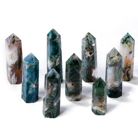 Natural Moss Agate Pointed Prism Bar Home Display Decoration G-PW0007-104A-1