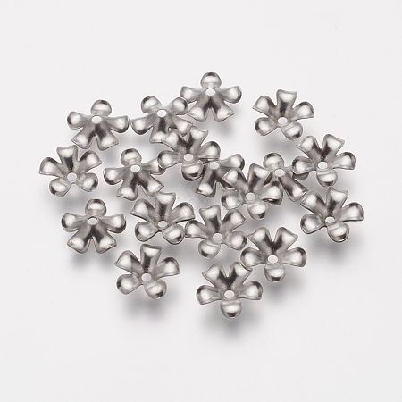 Tarnish Resistant 5-Petal 304 Stainless Steel Flower Bead Caps STAS-L205-09A-1