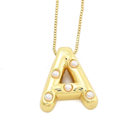 Brass & Plastic Pearl Letter Pandent Box Chain Necklaces for Women NJEW-U017-01G-01-1