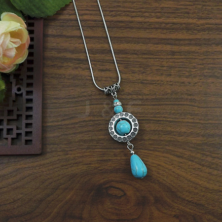 FlaExotic Ethnic Style Miao Silver & Synthetic Turquoise Drop Penant Necklaces NL3465-5-1