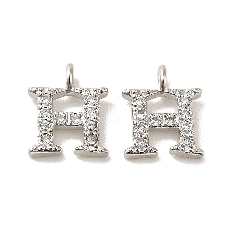 Initial Letter Brass Micro Pave Cubic Zirconia Pendants ZIRC-F008-H-1