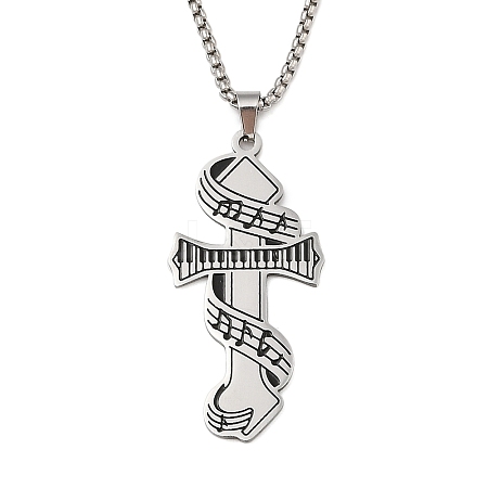 201 Stainless Steel Enamel Electronic Piano Cross Pendant Box Chain Necklaces NJEW-M076-01P-02-1