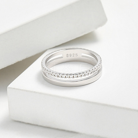 Simple Style 925 Sterling Silver Micro Pave Clear Cubic Zirconia Finger Rings WG5B003-03-1