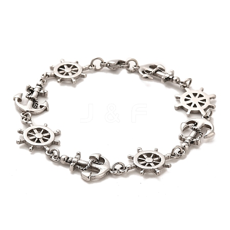 304 Stainless Steel Skull Anchor & Helm Link Chain Bracelets BJEW-E094-15AS-1