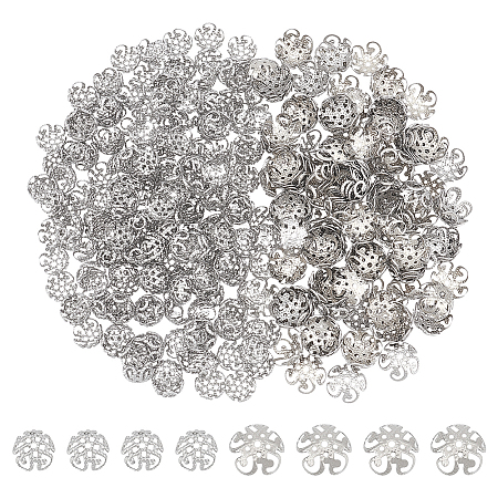 300Pcs 2 Style 5-Petal 304 Stainless Steel Bead Caps STAS-UN0042-43-1