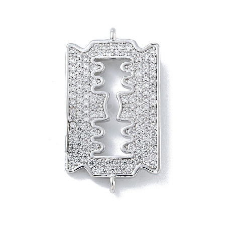 Rack Plating Brass Micro Pave Clear Cubic Zirconia Blade Shaped Connector Charms KK-A234-070P-1