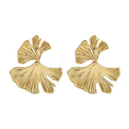 Ion Plating(IP) 304 Stainless Steel Leaf Stud Earrings EJEW-M249-06G-02-1