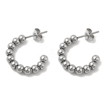 Non-Tarnish 304 Stainless Steel Round Beaded C-shape Stud Earring LS-STAS-P319-37P-1
