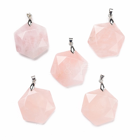 Natural Rose Quartz Pendants G-C241-02E-1