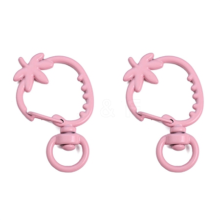 Spray Painted Strawberry Spring Ring Clasps PW-WGB8233-07-1