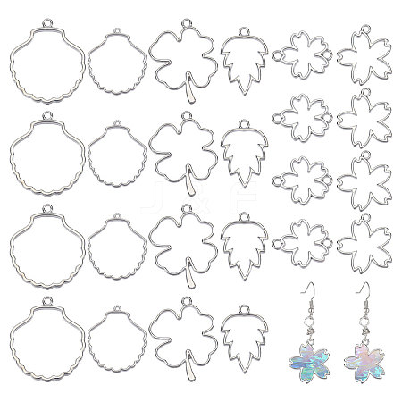 24Pcs 6 Styles Alloy Hollow Geometric Open Back Bezel Pendants FIND-CA0010-76A-1