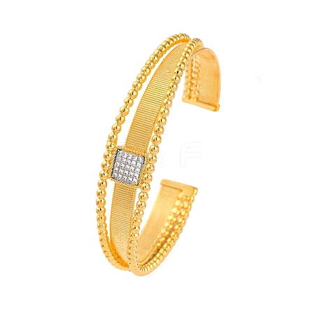 Rack Plating Brass Micro Pave Cubic Zirconia Cuff Bracelets for Women BJEW-M040-08G-1