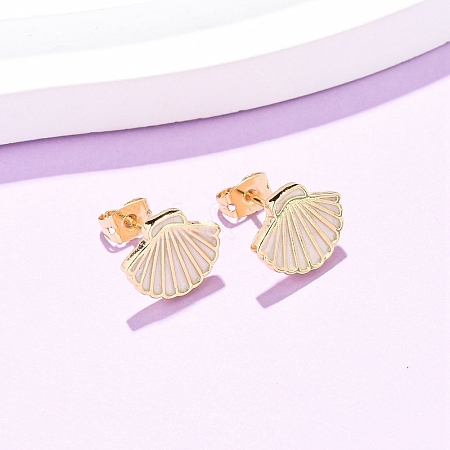 Brass Enamel Stud Earrings EJEW-B152-01G-04-1