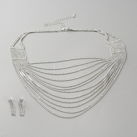 Alloy Rhinestones Stud Earrings & Multilayer Necklaces Sets for Women AJEW-WH0704-001S-1