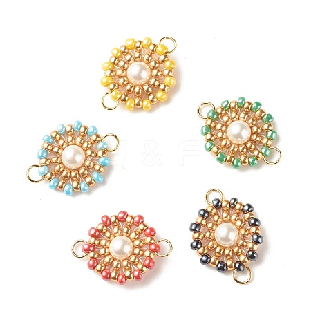Shell Pearl Glass Seed Beads Connector Charms PALLOY-JF01467-1