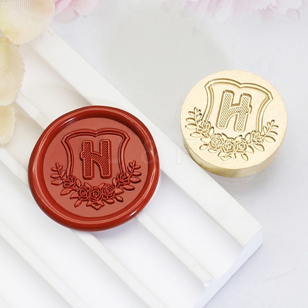 Golden Tone Round Wax Seal Brass Stamp Heads AJEW-Z034-02G-H-1