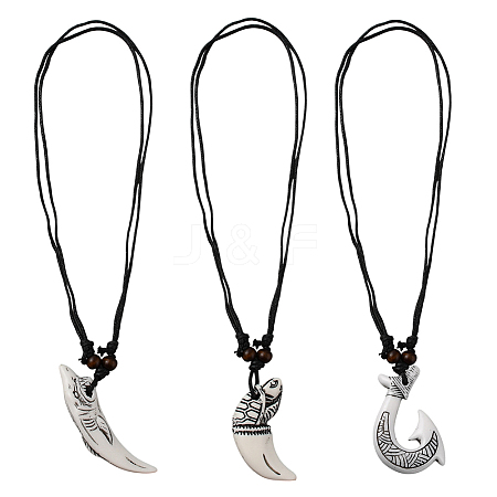 3Pcs 3 Styles Resin Fishhook Horn with Shark NJEW-HY0001-08B-1
