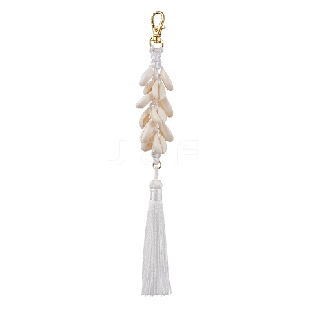 Natural Shell & Polyester Tassel Pendant Decorations HJEW-JM02825-01-1