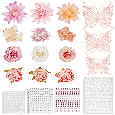 46Pcs 17 Style Cloth Rose Flower AJEW-GF0008-83-1