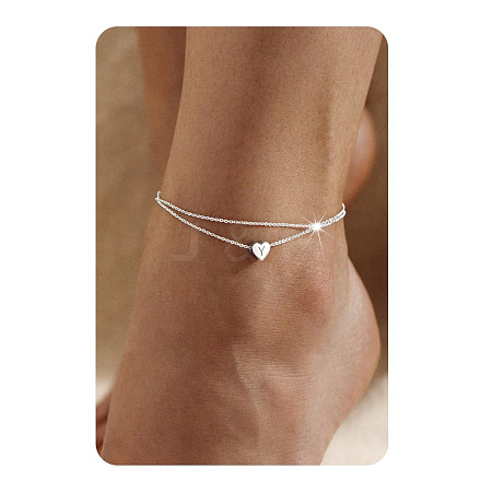 201 Stainless Steel Heart with Initial Charm Double Layer Anklets for Women FS-WG0EC0A-21-1