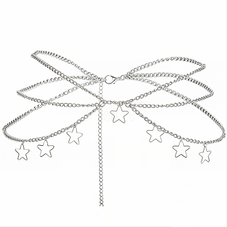 1Pc Alloy Star Tassel Layered Curb Chain Waist Belly Chains for Women AJEW-CY0003-25-1