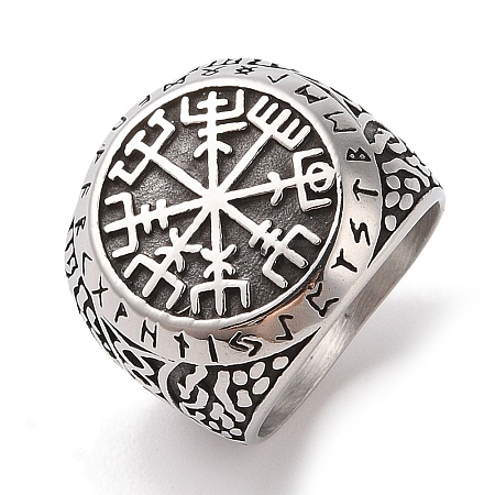 Viking 304 Stainless Steel Vegvisir Wide Finger Rings for Mens RJEW-U005-18A-03-1