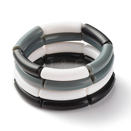 Opaque Chunky Acrylic Curved Tube Beads Stretch Bracelets Set for Women BJEW-JB07320-1