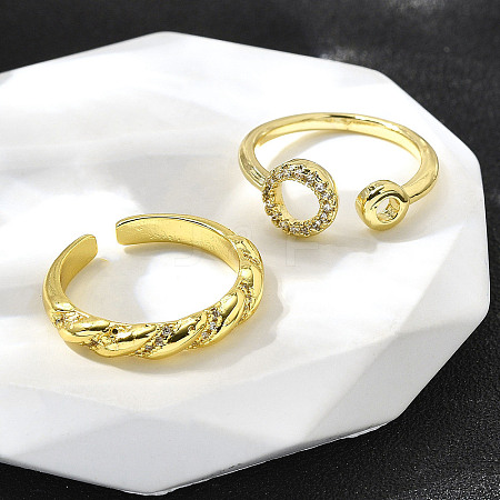 2Pcs 2 Styles Brass Micro Pave Clear Cubic Zirconia Cuff Rings for Women RJEW-S399-02G-1