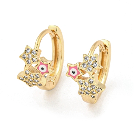 Star with Evil Eye Real 18K Gold Plated Brass Hoop Earrings EJEW-L269-084G-02-1