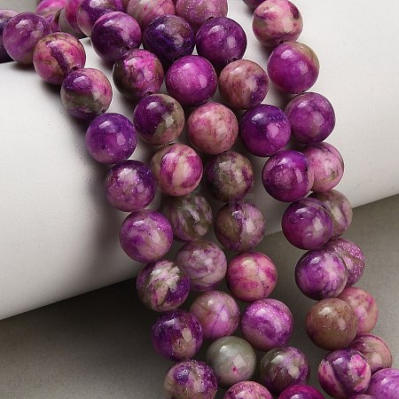 Dyed Natural White JadeImitation Charoite Smooth Round Beads Strands GG-CBA3334-A01-8mm-A-1