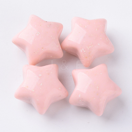  Jewelry Beads Findings Opaque Acrylic Beads, Half Drilled, Star, Pink, 16x16~17x11.5mm, Half Hole: 2.5mm, about 300pcs/500g