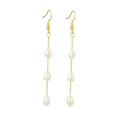 Natural Cultured Freshwater Pearl Beads & Brass Dangle Earrings for Women EJEW-TA00554-1